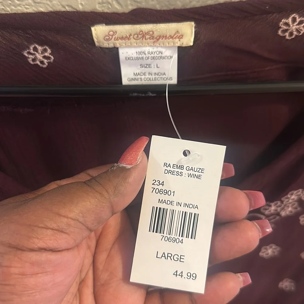 Fall Dress. Sweet Magnolia Dress. L. Long sleeves. Burgundy. New with tags. - Picture 3 of 6